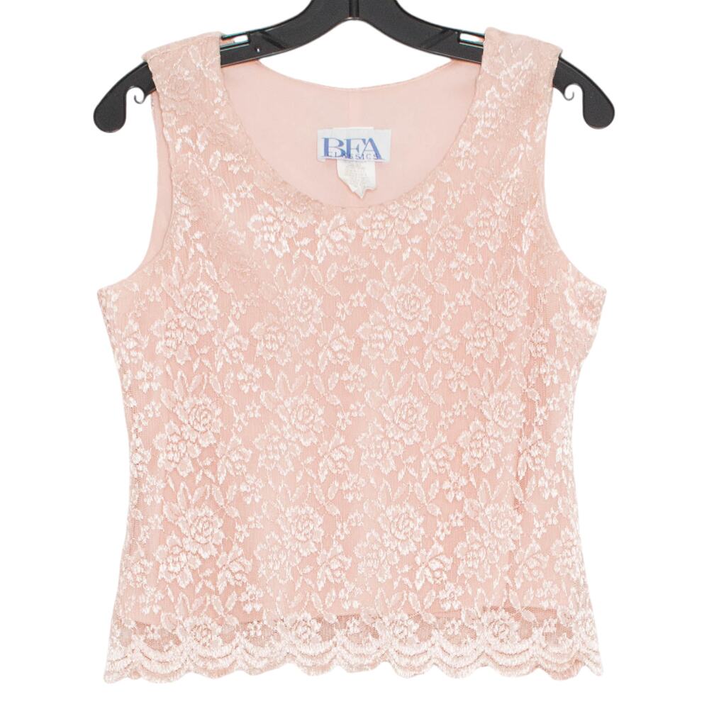 BFA Classics Womens Tank Top Vintage Mesh Lace Scallop Hem Salmon Size 12P FU